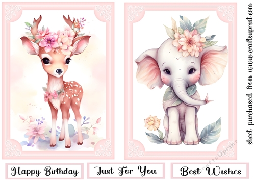 2 Cute pink floral animal card fronts (7x5 aprox) 3