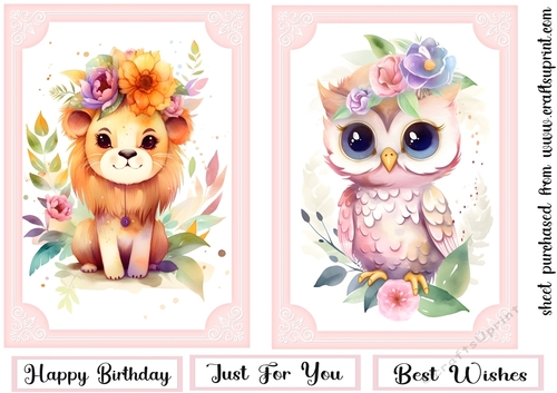 2 Cute pink floral animal card fronts (7x5 aprox) 5