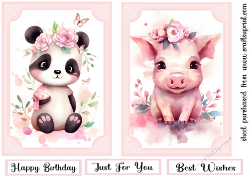 2 Cute pink floral animal card fronts (7x5 aprox) 6