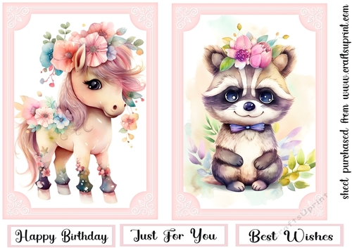 2 Cute pink floral animal card fronts (7x5 aprox) 7