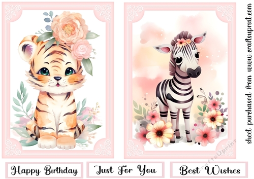 2 Cute pink floral animal card fronts (7x5 aprox) 8