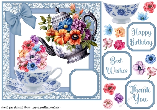 Floral tea pot and cup card front 1