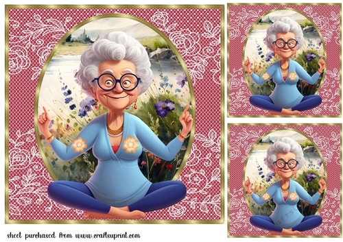 3 Yoga Granny card fronts/toppers 1
