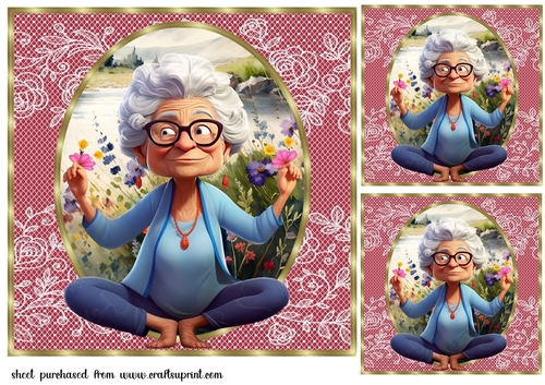 3 Yoga Granny card fronts/toppers 2