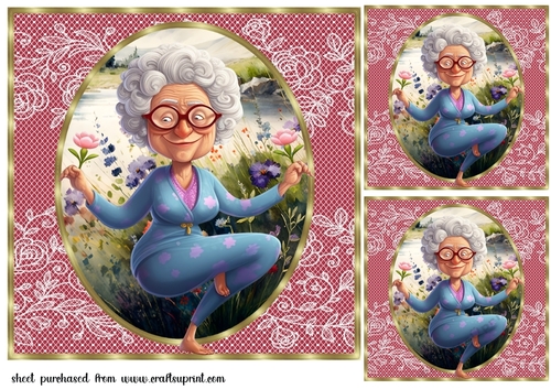 3 Yoga Granny card fronts/toppers 3