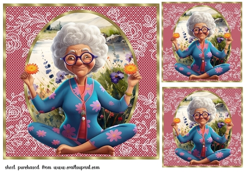 3 Yoga Granny card fronts/toppers 4