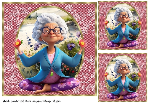 3 Yoga Granny card fronts/toppers 5