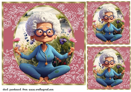 3 Yoga Granny card fronts/toppers 6