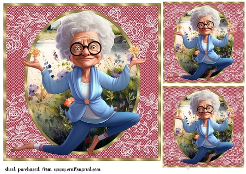 3 Yoga Granny card fronts/toppers 7