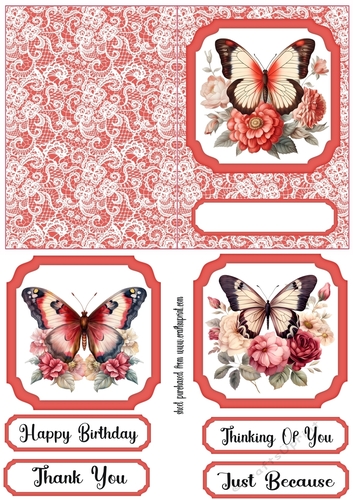 Red floral butterfly notelet 2
