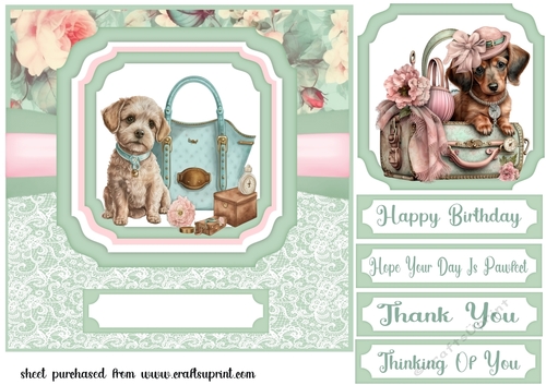 Single panel shabby chic pup card front 3