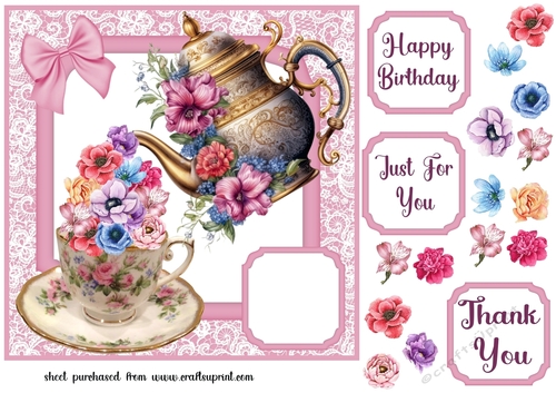 Floral tea pot and cup card front 2