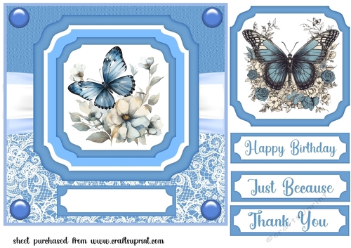 Blue floral butterfly single panel card front 3