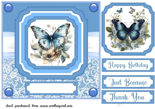 Blue floral butterfly single panel card front 4