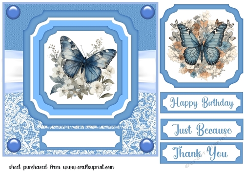 Blue floral butterfly single panel card front 5