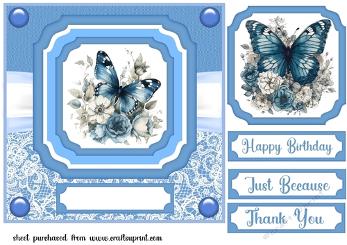 Blue floral butterfly single panel card front 6