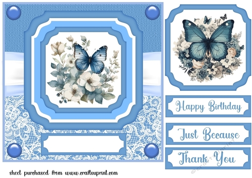 Blue floral butterfly single panel card front 7