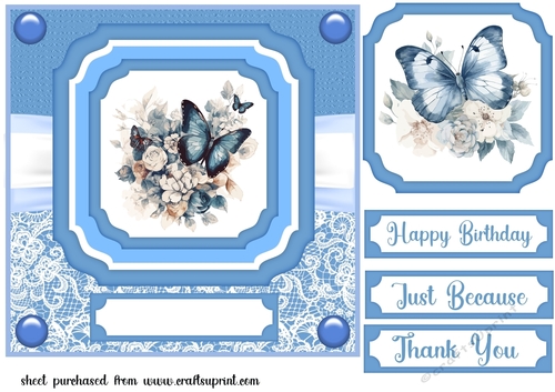 Blue floral butterfly single panel card front 10