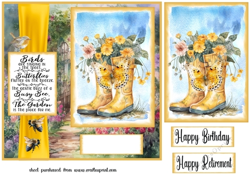 Yellow floral wellies card front 1