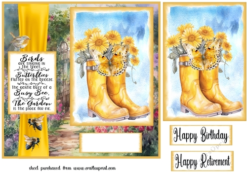 Yellow floral wellies card front 2