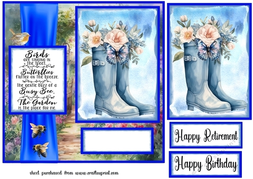 Blue floral wellies card front 2