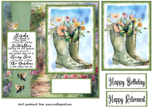 Green floral wellies card front 1
