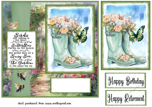 Green floral wellies card front 2