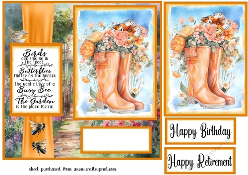 Orange floral wellies card front 1