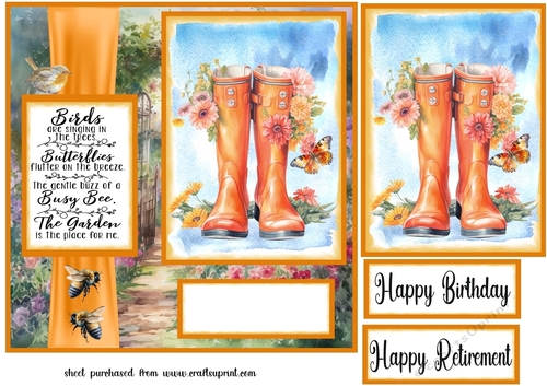 Orange floral wellies card front 2