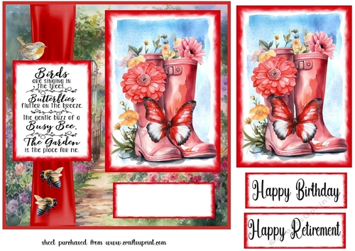 Red floral wellies card front 
