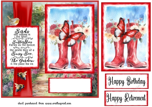 Red floral wellies card front 2