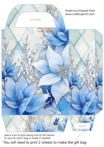 Blue floral winter geometry gift bag 1
