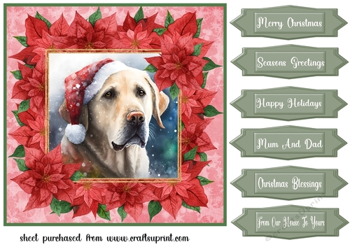 Poinsettia Christmas pup card front 11