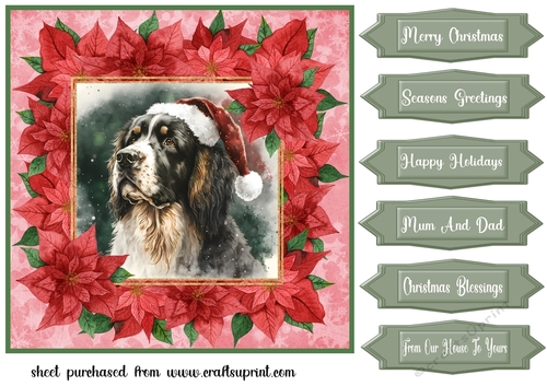 Poinsettia Christmas pup card front 16