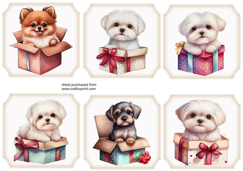 6 Puppies in presents toppers 2