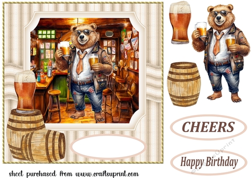 Birthday beer card front (bear) 1