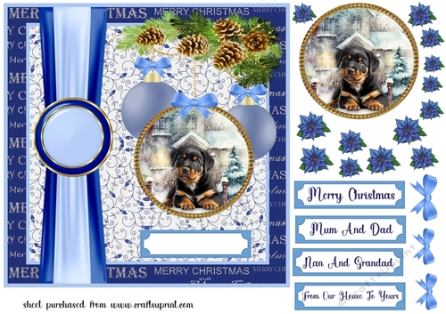 Blue Christmas pup card front 5