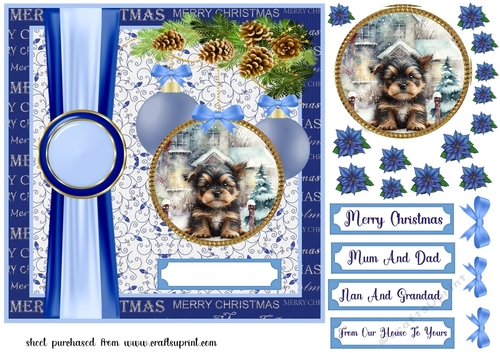 Blue Christmas pup card front 6