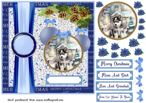 Blue Christmas pup card front 9