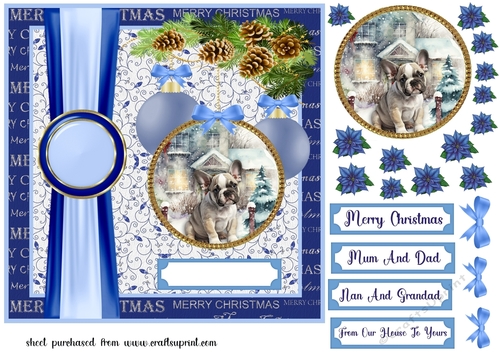 Blue Christmas pup card front 10