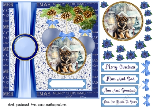 Blue Christmas pup card front 11