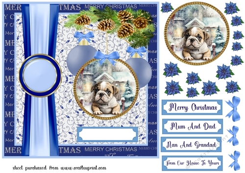 Blue Christmas pup card front 15