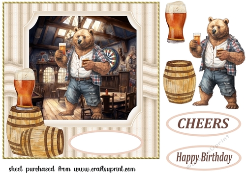Birthday beer card front (bear) 3