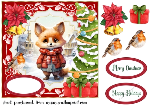Christmas fox card front 6