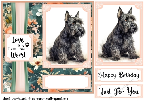 Pink and green floral Scottish Terrier card front 1