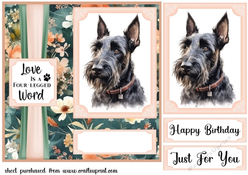 Pink and green floral Scottish Terrier card front 2