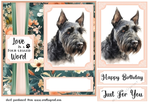 Pink and green floral Scottish Terrier card front 3