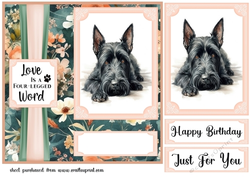 Pink and green floral Scottish Terrier card front 4