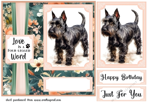 Pink and green floral Scottish Terrier card front 5