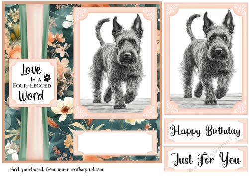 Pink and green floral Scottish Terrier card front 6